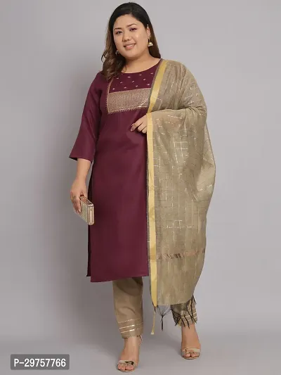 Stylish Maroon Cotton Blend Kurta, Bottom And Dupatta Set For Women