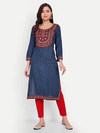 Rayon Embroidered Foil Printed Kurta