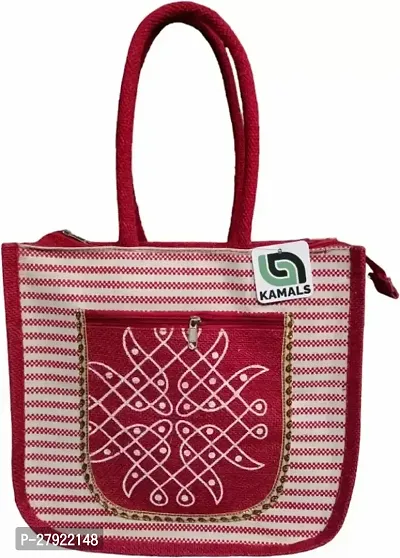 Women Multicolor Handbag EcoFriendly Jute Bag with Zip Closure Multipurpose Bag