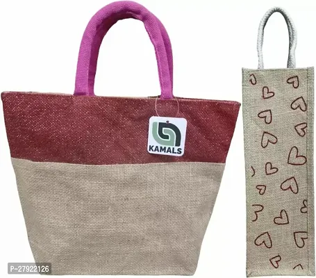 Women Multicolor Handbag EcoFriendly Jute Bag with Zip Closure Multipurpose Bag Pack Of 2