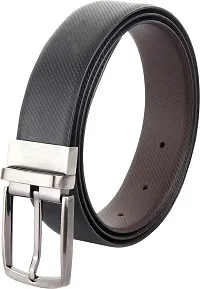 Genuine Leather Slim Textured Reversible Black  Brown Belt For Men-thumb2