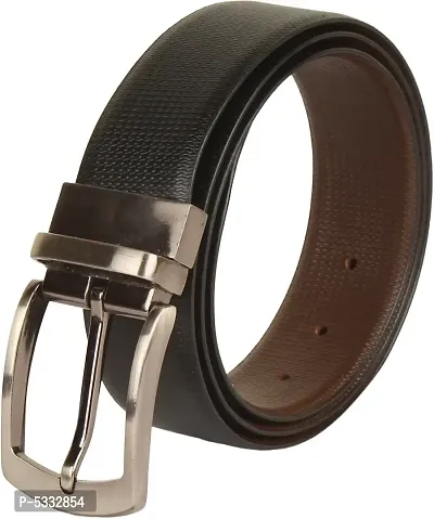 Genuine Leather Slim Textured Reversible Leather Black  Brown Belt For Men-thumb0