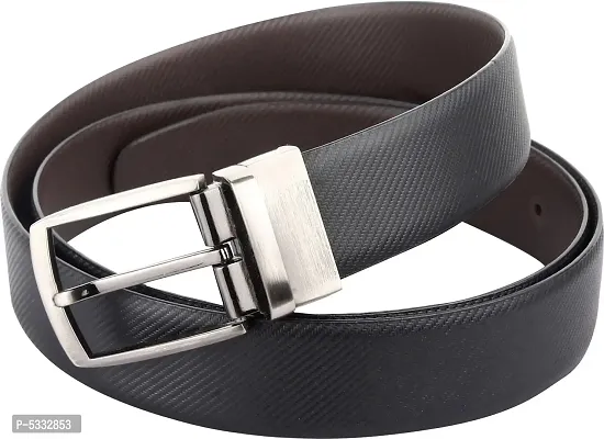 Genuine Leather Slim Textured Reversible Black  Brown Belt For Men-thumb0