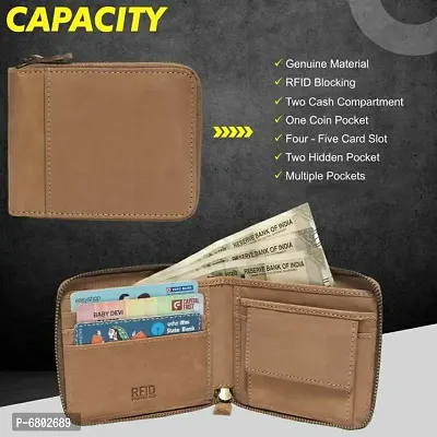 Genuine Leather RFID Zip Around Wallet For Boys, Coin Pocket Trendy Premium Tan Leather Zip Wallet-thumb3