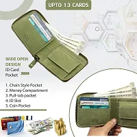 Genuine Leather RFID Zip Around Wallet For Boys, Coin Pocket Trendy Premium Green Leather Zip Wallet-thumb2