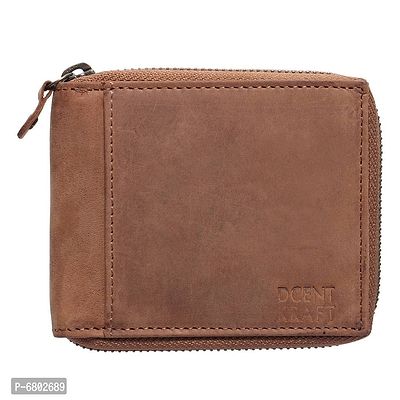 Genuine Leather RFID Zip Around Wallet For Boys, Coin Pocket Trendy Premium Tan Leather Zip Wallet