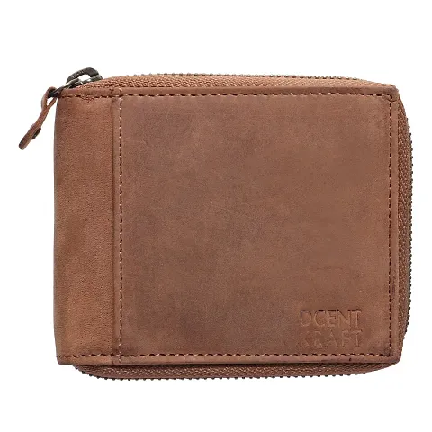 Genuine Leather RFID Zip Around Wallet For Boys, Coin Pocket Trendy Premium Leather Zip Wallet