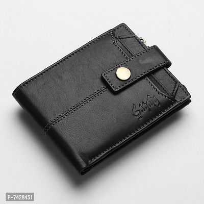 Stylish Black Leather Textured Two Fold Wallet For Men-thumb0