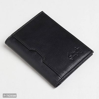 Stylish Black Leather Solid Card Holder For Men