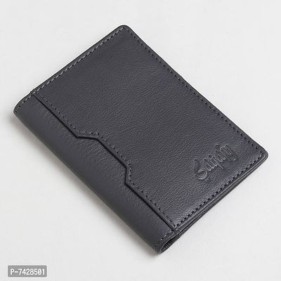 Stylish Grey Leather Solid Card Holder For Men