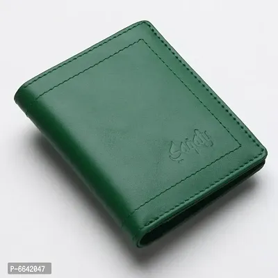 Genuine Leather Slim and Trendy Green Button Closure Leather Wallet For Men and Women-thumb0