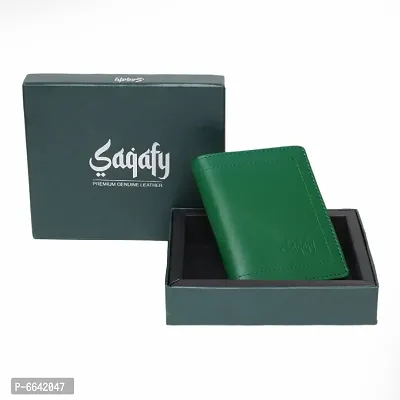 Genuine Leather Slim and Trendy Green Button Closure Leather Wallet For Men and Women-thumb2