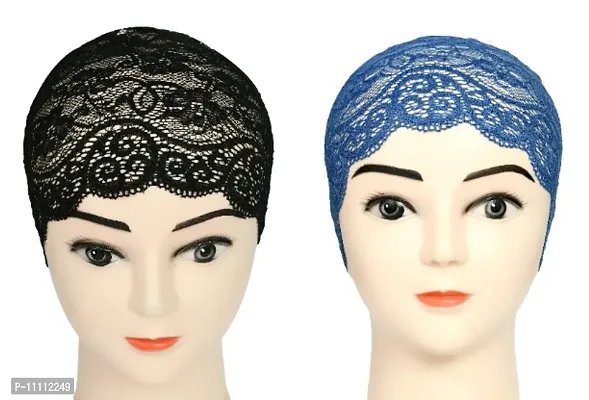 Hijab Headband for Women, Under Hijab Scarf Black and Dark Blue Naqab Headband for Girls (2 Pcs)-thumb0