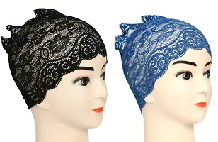 Hijab Headband for Women, Under Hijab Scarf Black and Dark Blue Naqab Headband for Girls (2 Pcs)-thumb1