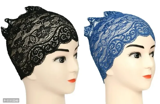 Hijab Headband for Women, Under Hijab Scarf Black and Dark Blue Naqab Headband for Girls (2 Pcs)-thumb2