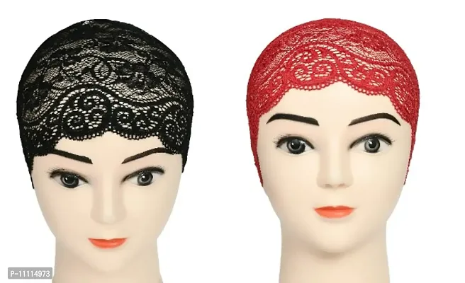 Hijab Headband for Women, Under Hijab Scarf Black and Dark Red Naqab Headband for Girls (2 Pcs)