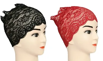 Hijab Headband for Women, Under Hijab Scarf Black and Dark Red Naqab Headband for Girls (2 Pcs)-thumb1