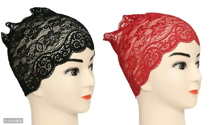 Hijab Headband for Women, Under Hijab Scarf Black and Dark Red Naqab Headband for Girls (2 Pcs)-thumb2