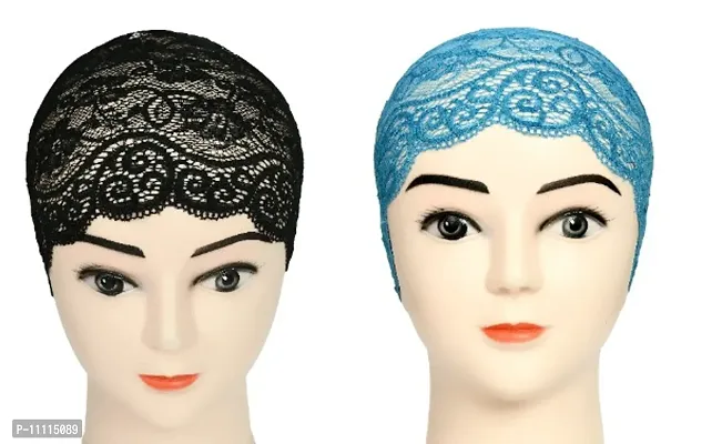 Hijab Headband for Women, Under Hijab Scarf Black and Light Blue Naqab Headband for Girls (2 Pcs)
