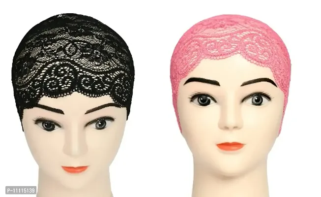 Hijab Headband for Women, Under Hijab Scarf Black and Pink Naqab Headband for Girls (2 Pcs)-thumb0