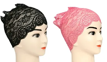 Hijab Headband for Women, Under Hijab Scarf Black and Pink Naqab Headband for Girls (2 Pcs)-thumb1