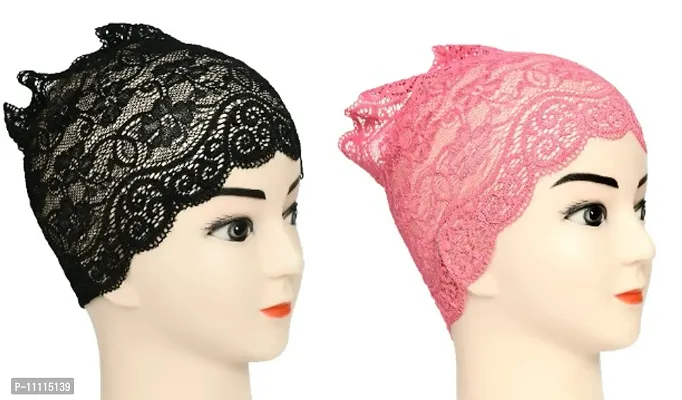 Hijab Headband for Women, Under Hijab Scarf Black and Pink Naqab Headband for Girls (2 Pcs)-thumb2