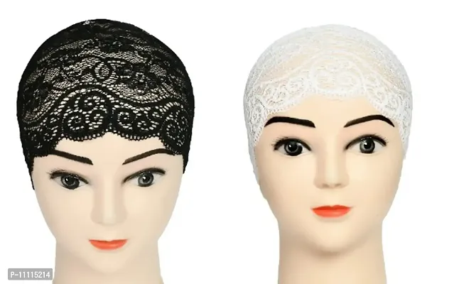 Hijab Headband for Women, Under Hijab Scarf Black and White Naqab Headband for Girls (2 Pcs)-thumb0