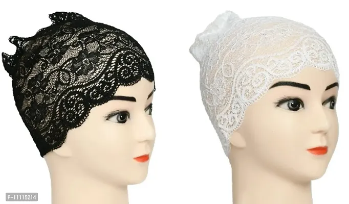 Hijab Headband for Women, Under Hijab Scarf Black and White Naqab Headband for Girls (2 Pcs)-thumb2