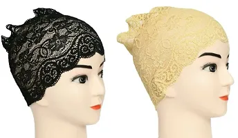 Hijab Headband for Women, Under Hijab Scarf Black and Cream Naqab Headband for Girls (2 pcs)-thumb1