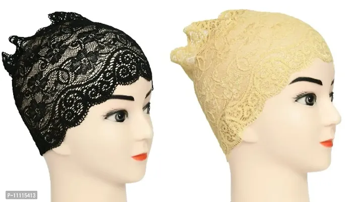 Hijab Headband for Women, Under Hijab Scarf Black and Cream Naqab Headband for Girls (2 pcs)-thumb2