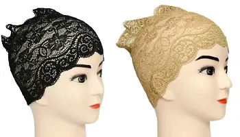 Hijab Headband for Women, Under Hijab Scarf Black and Dark Beige Naqab Headband for Girls (2 Pcs)-thumb1