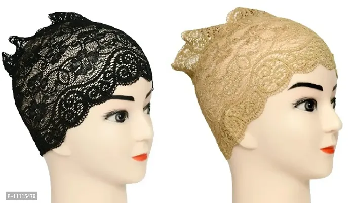 Hijab Headband for Women, Under Hijab Scarf Black and Dark Beige Naqab Headband for Girls (2 Pcs)-thumb2