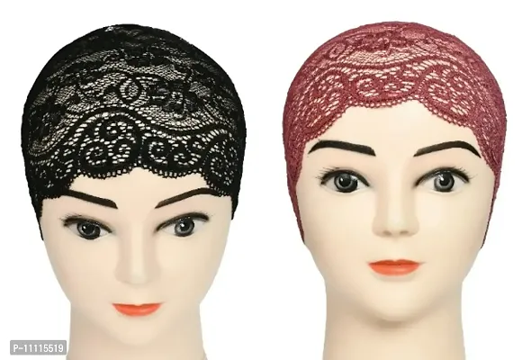 Hijab Headband for Women, Under Hijab Scarf Black and Dark Maroon Naqab Headband for Girls (2 Pcs)