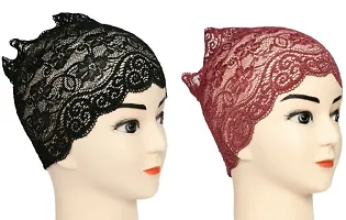 Hijab Headband for Women, Under Hijab Scarf Black and Dark Maroon Naqab Headband for Girls (2 Pcs)-thumb1