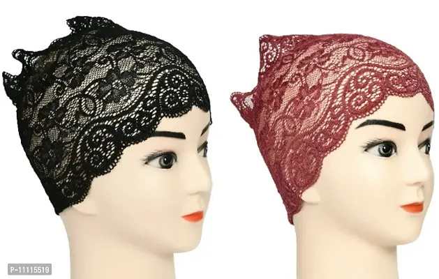 Hijab Headband for Women, Under Hijab Scarf Black and Dark Maroon Naqab Headband for Girls (2 Pcs)-thumb2