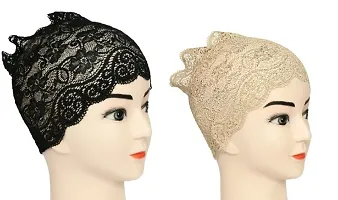 Hijab Headband for Women, Under Hijab Scarf Black and Light Beige Naqab Headband for Girls (2 Pcs)-thumb1