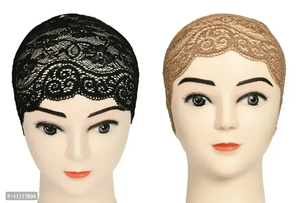 Hijab Headband for Women, Under Hijab Scarf Black and Light Brown Naqab Headband for Girls (2 Pcs)