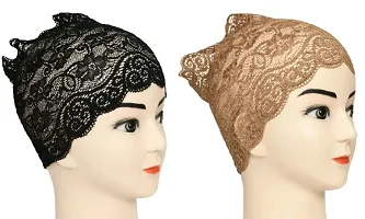 Hijab Headband for Women, Under Hijab Scarf Black and Light Brown Naqab Headband for Girls (2 Pcs)-thumb1