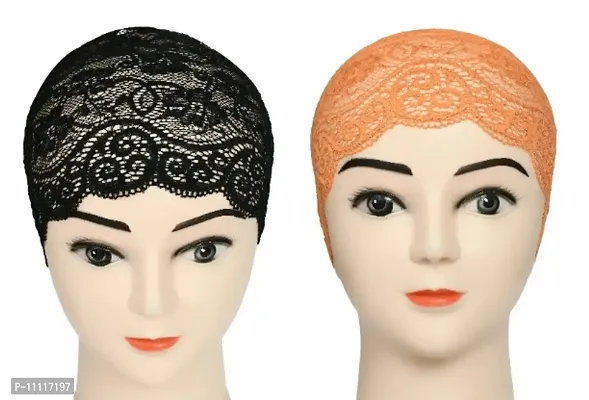 Hijab Headband for Women, Under Hijab Scarf Black and Orange Naqab Headband for Girls (2 Pcs)