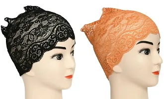 Hijab Headband for Women, Under Hijab Scarf Black and Orange Naqab Headband for Girls (2 Pcs)-thumb1