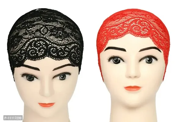 Hijab Headband for Women, Under Hijab Scarf Black and Red Naqab Headband for Girls (2 Pcs)