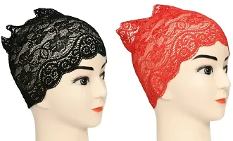 Hijab Headband for Women, Under Hijab Scarf Black and Red Naqab Headband for Girls (2 Pcs)-thumb1