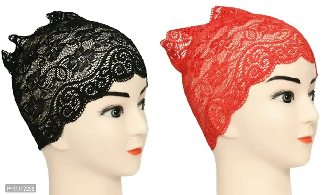 Hijab Headband for Women, Under Hijab Scarf Black and Red Naqab Headband for Girls (2 Pcs)-thumb2