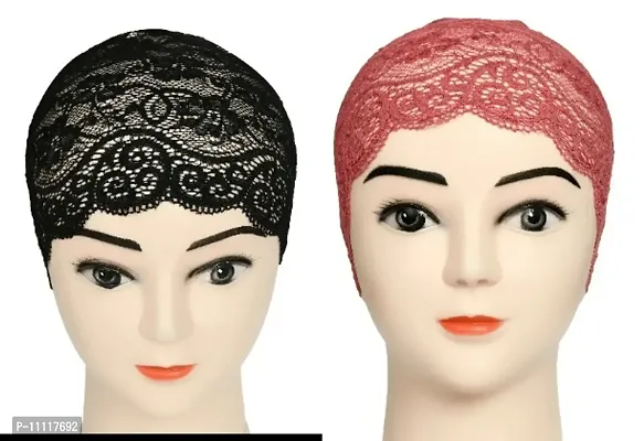 Hijab Headband for Women, Under Hijab Scarf Black and Light Maroon Naqab Headband for Girls-thumb0