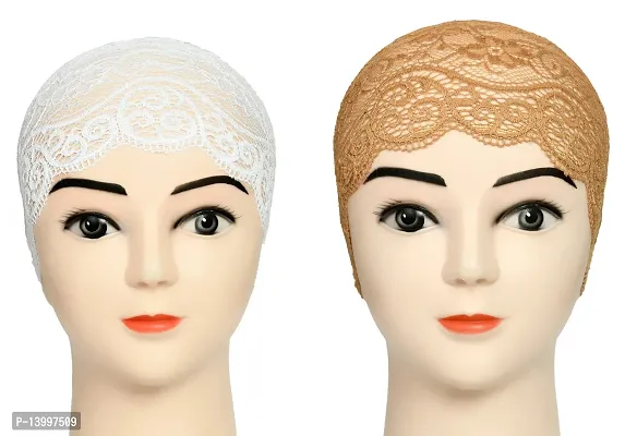 Hijab Headband for Women, Under Hijab Scarf White and Copper Brown Naqab Headband for Girls (2 Pcs)-thumb0