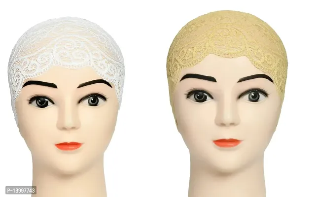 Hijab Headband for Women, Under Hijab Scarf White and Cream Naqab Headband for Girls (2 Pcs)