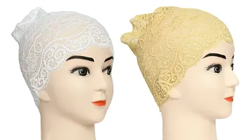 Hijab Headband for Women, Under Hijab Scarf White and Cream Naqab Headband for Girls (2 Pcs)-thumb1