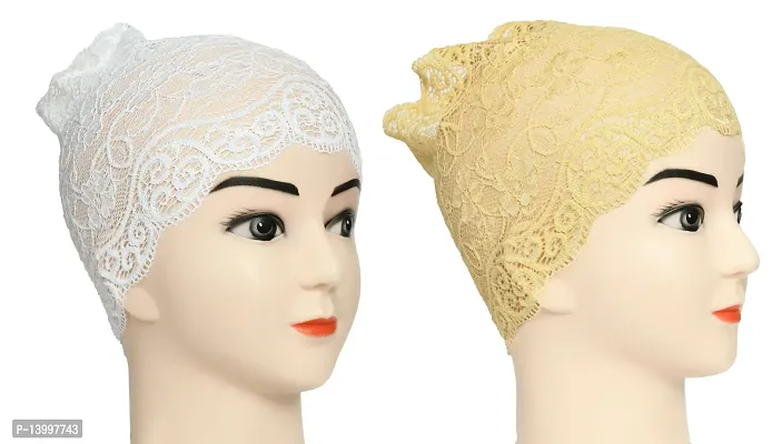 Hijab Headband for Women, Under Hijab Scarf White and Cream Naqab Headband for Girls (2 Pcs)-thumb2