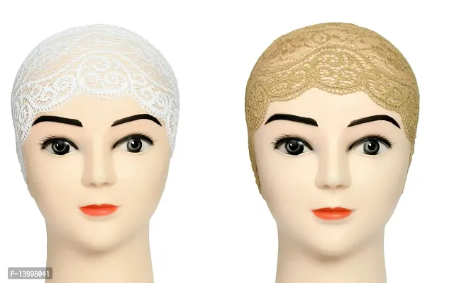 Hijab Headband for Women, Under Hijab Scarf White and Dark Beige Naqab Headband for Girls (2 Pcs)