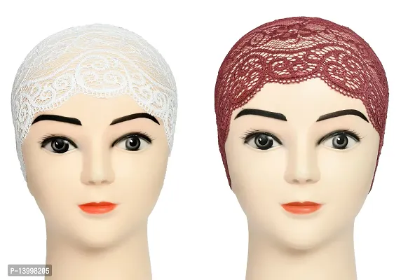 Hijab Headband for Women, Under Hijab Scarf White and Dark Maroon Naqab Headband for Girls (2 Pcs)